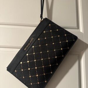 Michael Kors Black Clutch with Gold Studs